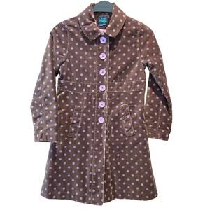 Mini Boden Velvet Polka Dot Mid Length Dress Coat  9-10Y  Brown Purple Button Up